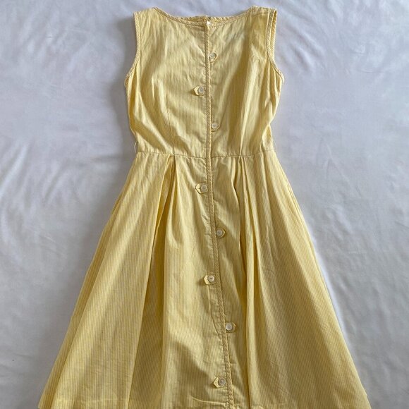 Ann Brett Dresses & Skirts - VTG Sue Brett 1960s yellow striped cotton A-line dress Women's Small pleats